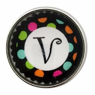 Multi-Colored Alphabet Letter Snaps 20mm (A-Z Available) - V - Snap Jewelry