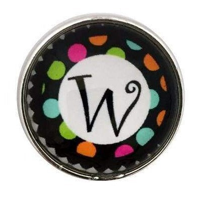 Multi-Colored Alphabet Letter Snaps 20mm (A-Z Available) - W - Snap Jewelry