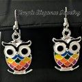 Multi-Colored Enamel Owl Earrings - Earrings