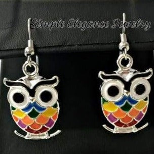 Multi-Colored Enamel Owl Earrings - Earrings