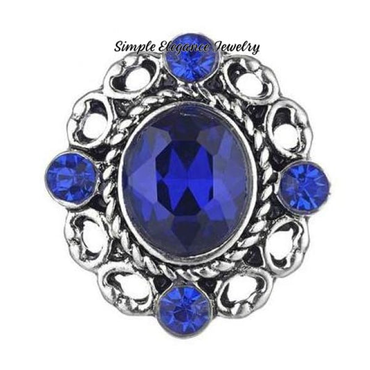 Oval Metal Rhinestone 20mm Snap Button - Blue - Snap Jewelry