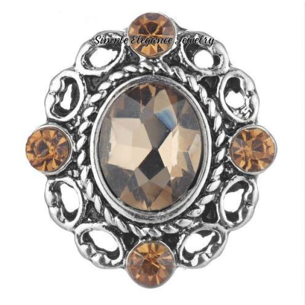 Oval Metal Rhinestone 20mm Snap Button - Brown - Snap Jewelry