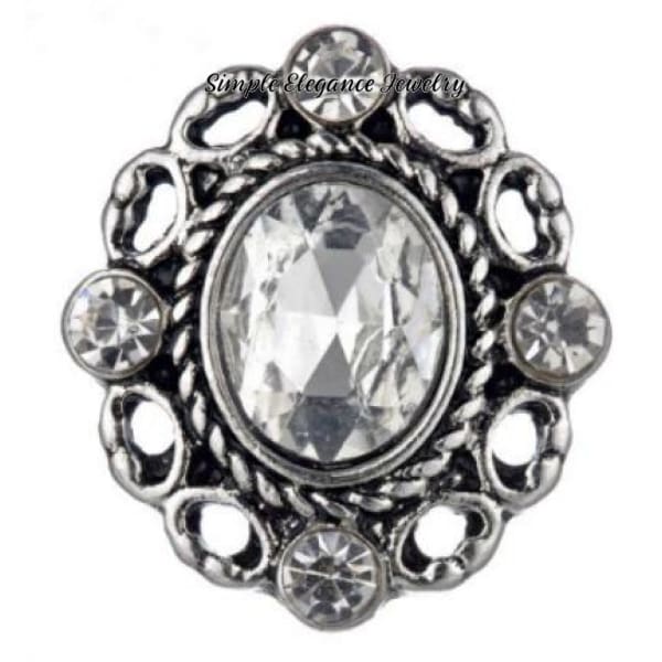 Oval Metal Rhinestone 20mm Snap Button - Clear - Snap Jewelry
