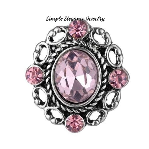 Oval Metal Rhinestone 20mm Snap Button - Pink - Snap Jewelry
