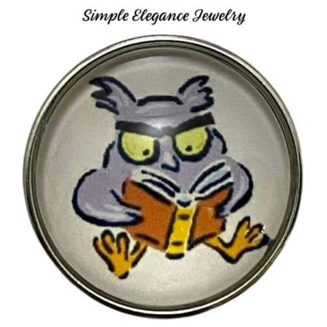 Owl Book Worm Snap Charm 20mm - Snap Jewelry