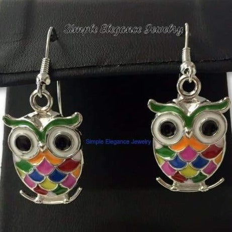 Owl Earrings-Multi Colored Enamel Owl Earrings - Earrings