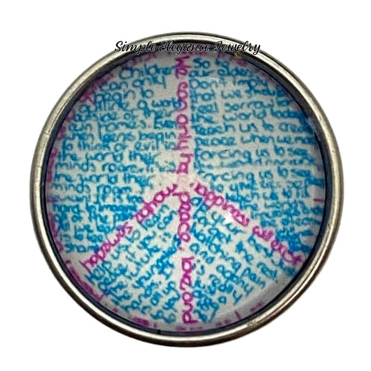 Peace Sign Words Snap Charm 20mm - Snap Jewelry