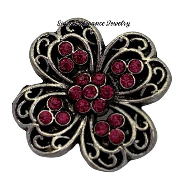 Petal Rhinestone Flower Snap Charm 20mm - Dark Pink - Snap Jewelry