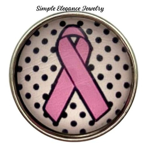 Pink and White Dot Ribbon Snap Charm - Snap Jewelry