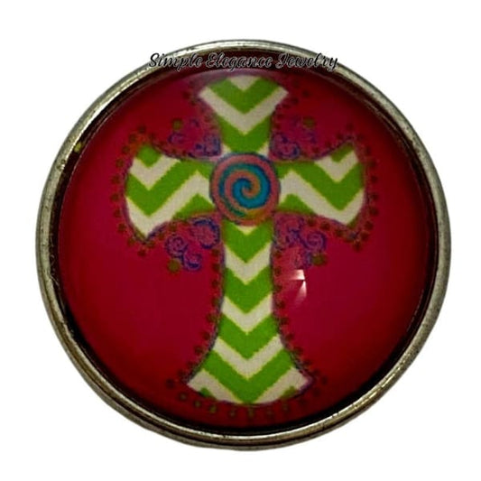 Pink Chevron Lime Cross Snap Charm 20mm - Snap Jewelry