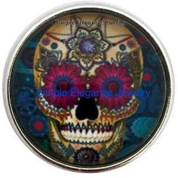 Pink Daisy Sugar Skull Snap Charm 20mm (258) - Snap Jewelry