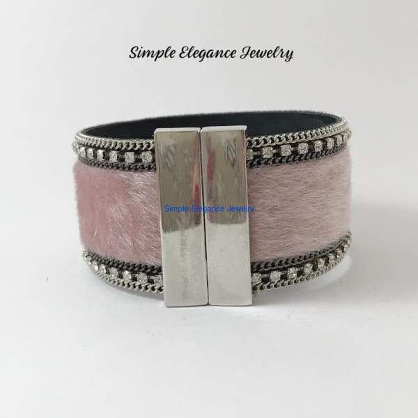 Pink Fur Magnetic Snap Bracelet 18mm-20mm - Snap Jewelry