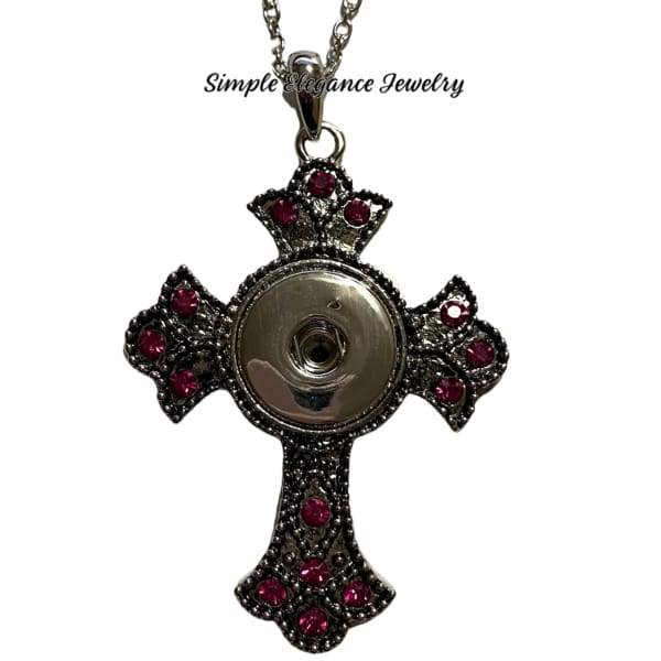 Pink Rhinestone Cross Pendant Snap Necklace - Snap Jewelry