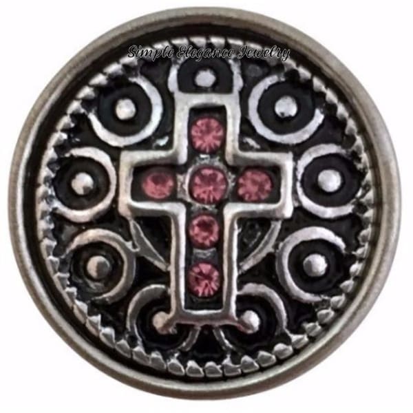 Pink Rhinestone Cross Snap Charm 18mm for Snap Charm Jewelry - Snap Jewelry