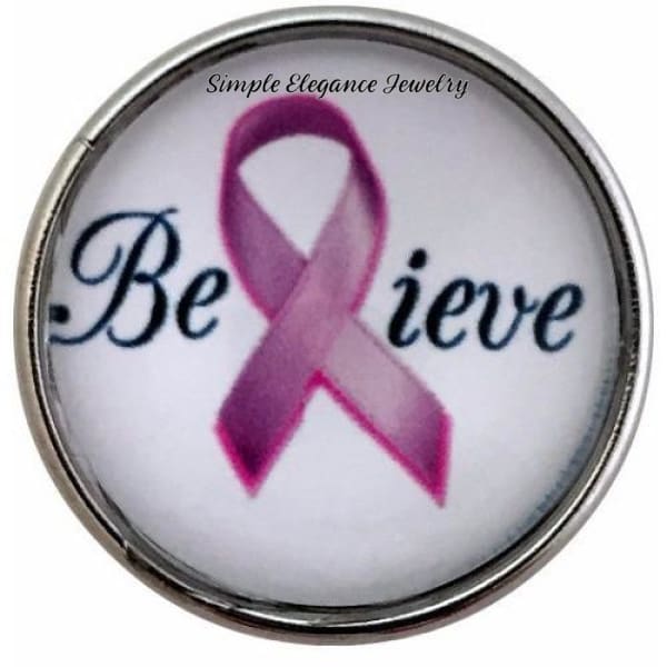 Pink Ribbon Believe Snap Charm 20mm for Snap Jewelry - Snap Jewelry