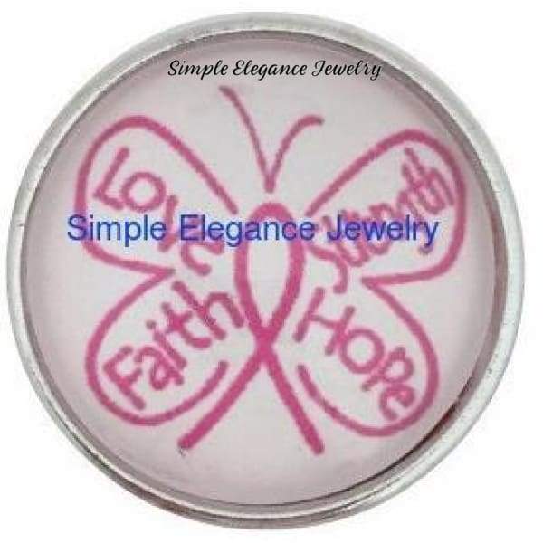 Pink Ribbon Butterfly Snap 20mm for Snap Charm Jewelry - Snap Jewelry