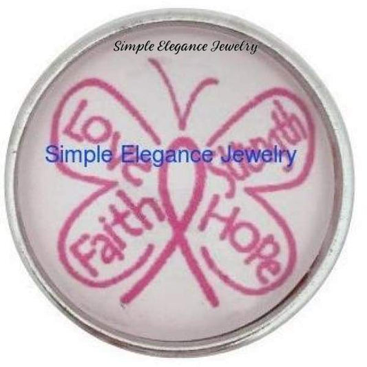 Pink Ribbon Butterfly Snap 20mm for Snap Charm Jewelry - Snap Jewelry
