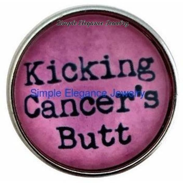 Pink Ribbon Kicking Cancers B___ Snap 20mm - Snap Jewelry