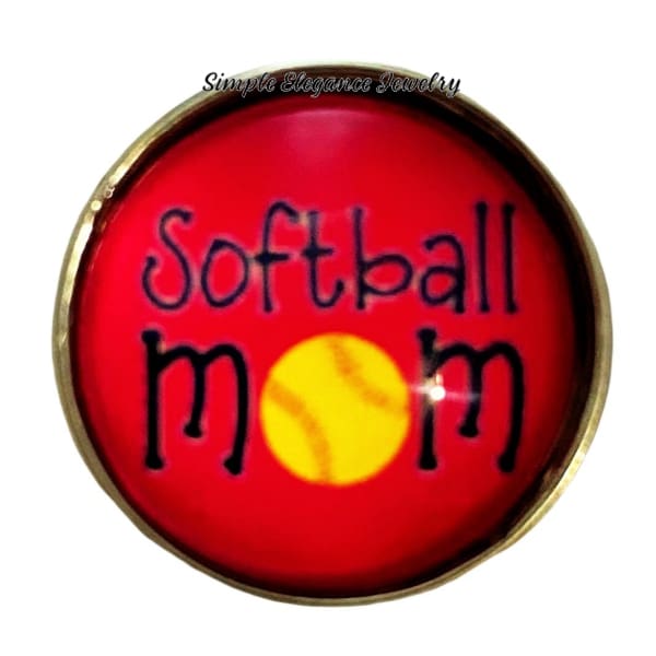 Pink Softball Mom Snap Charm 20mm - Snap Jewelry