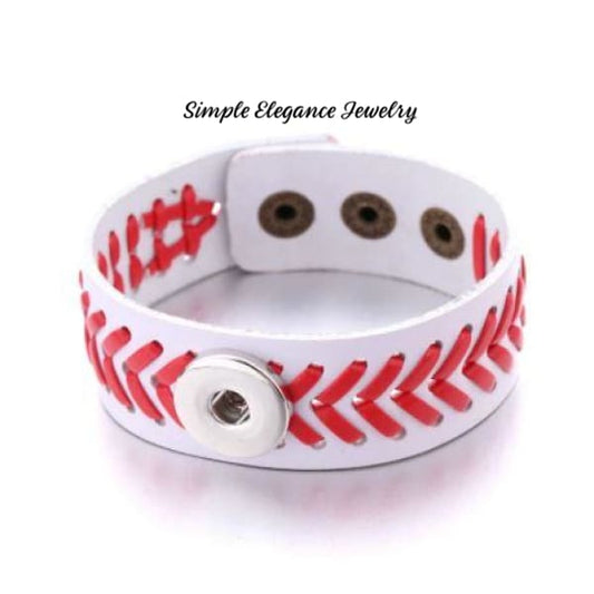 Red and White Laced Leather Baseball Bracelet - Snap Jewelry