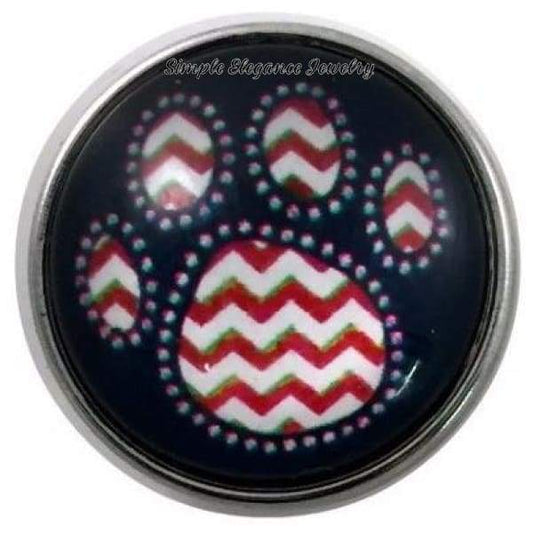 Red Chevron Paw Print Snap 20mm for Snap Jewelry - Snap Jewelry