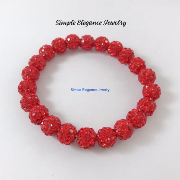 Red Elastic Shamballa Bead Bracelet 10mm - Small-Medium - Shamballa Bracelets