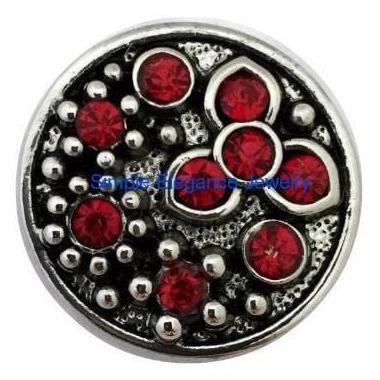 Red Metal Rhinestone Flower Snap 20mm (July-January Birthstone) for Snap Charm Jewelry - Snap Jewelry