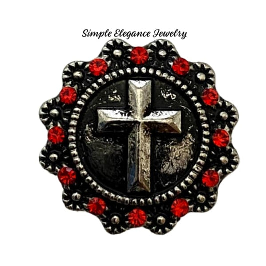 Red Rhinestone Cross Snap Charm 20mm - Snap Jewelry