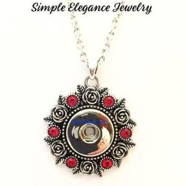 Red Rose Accent 18-20mm Snap Pendant (With 20 Stainless Steel Chain - Snap Jewelry