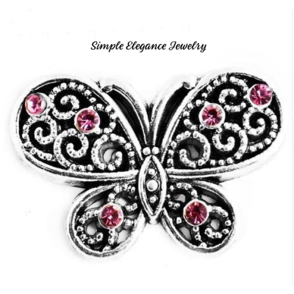 Rhinestone Butterfly Snap 20mm for Snap Jewelry - Pink - Snap Jewelry