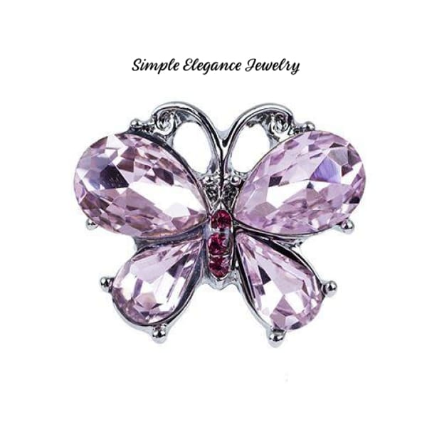 Rhinestone Butterfly Snap 20mm - Medium Pink - Snap Jewelry