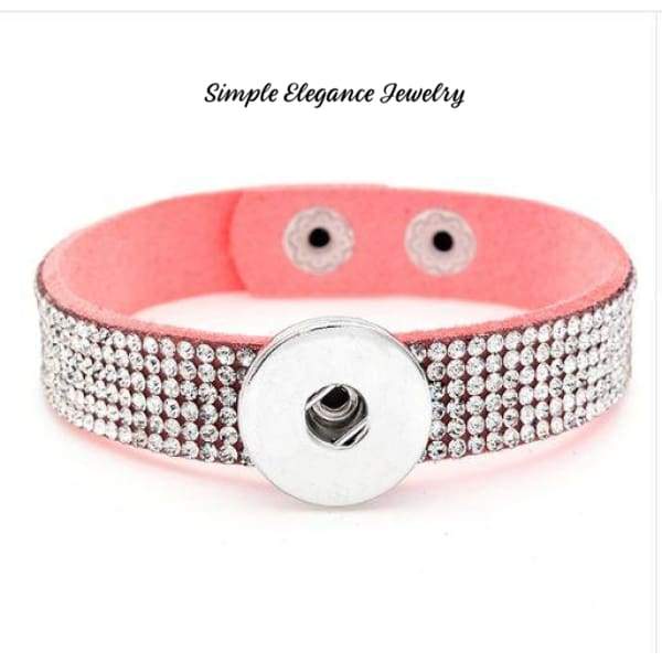 Rhinestone Felt Snap Bracelet 18mm-20mm (7 Colors) - Light Pink - Snap Jewelry