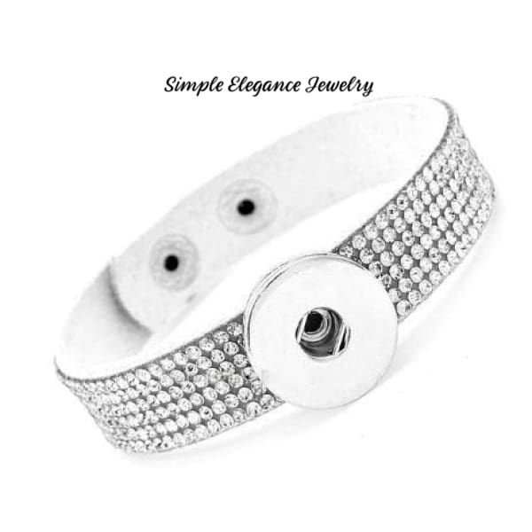 Rhinestone Felt Snap Bracelet 18mm-20mm (7 Colors) - White - Snap Jewelry