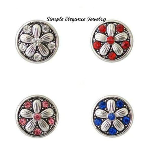 Mini Snaps-Rhinestone Flower-12mm for Snap Jewelry - Red - Snap Jewelry