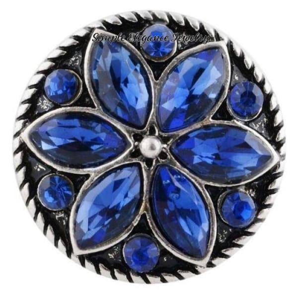 Rhinestone Flower Birthstone Snap 20mm Snap - Blue - Snap Jewelry