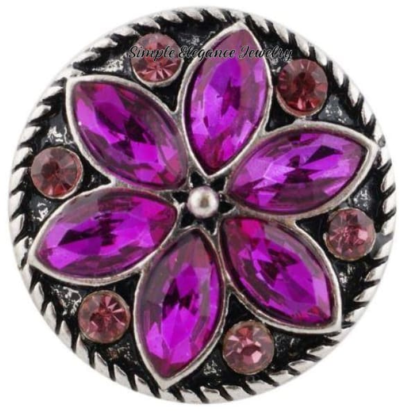 Rhinestone Flower Birthstone Snap 20mm Snap - Purple (Lighter than Photo) - Snap Jewelry