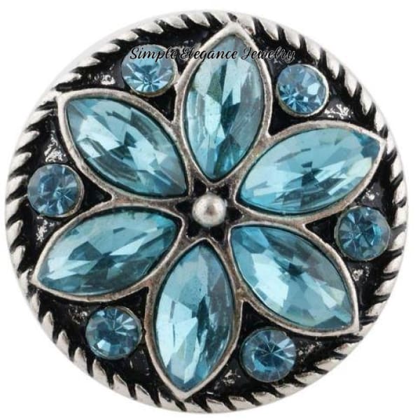 Rhinestone Flower Birthstone Snap 20mm Snap - Turquoise - Snap Jewelry