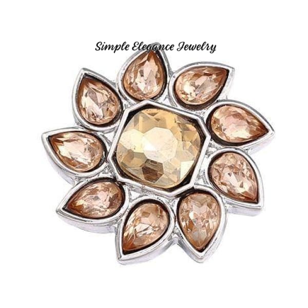 Rhinestone Flower Snap Button 20mm - Amber Brown - Snap Jewelry
