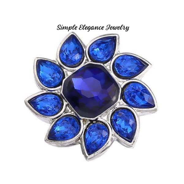 Rhinestone Flower Snap Button 20mm - Blue - Snap Jewelry