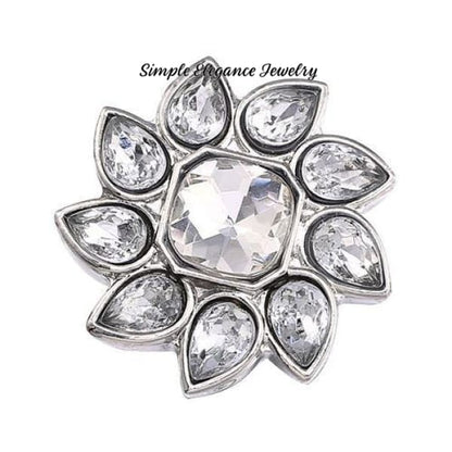 Rhinestone Flower Snap Button 20mm - Clear - Snap Jewelry
