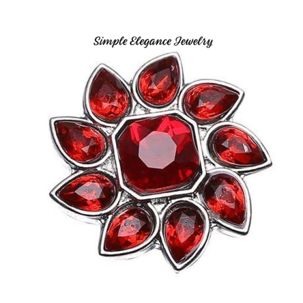Rhinestone Flower Snap Button 20mm - Garnet Red - Snap Jewelry