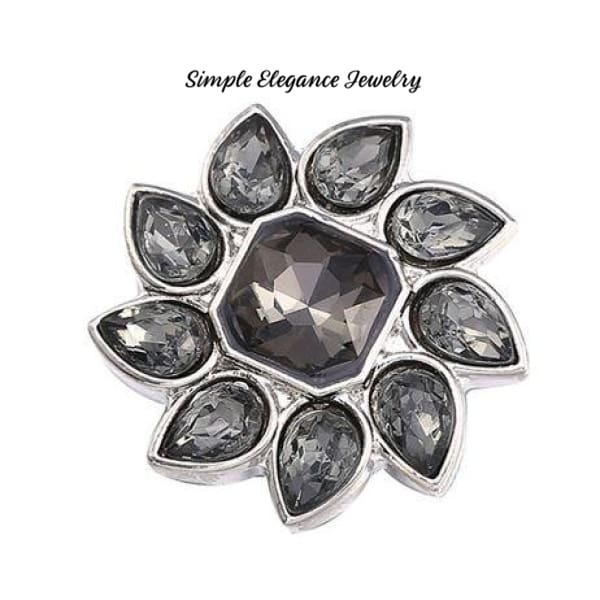 Rhinestone Flower Snap Button 20mm - Smokey Quartz - Snap Jewelry