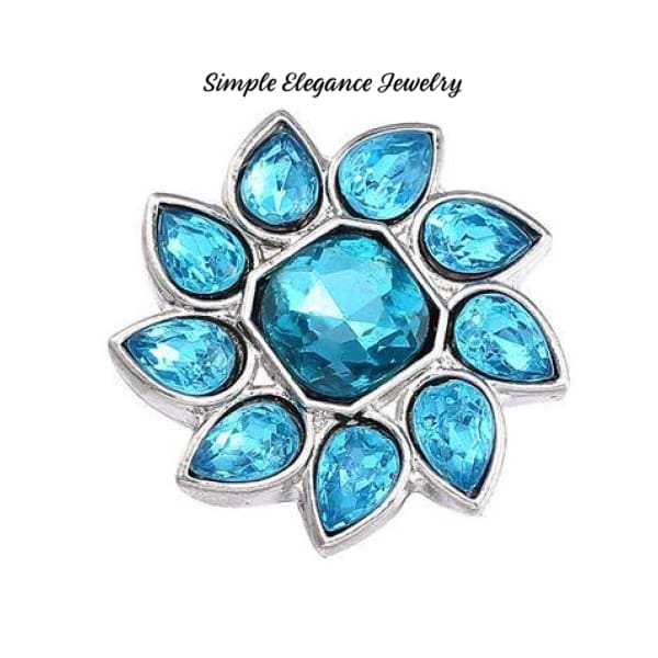Rhinestone Flower Snap Button 20mm - Turquoise - Snap Jewelry