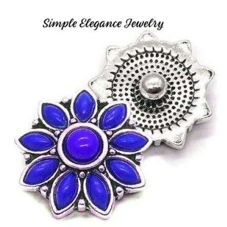 Rhinestone Flower Snap Charm 20mm (Assorted Colors) - Blue - Snap Jewelry