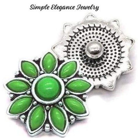 Rhinestone Flower Snap Charm 20mm (Assorted Colors) - Green - Snap Jewelry