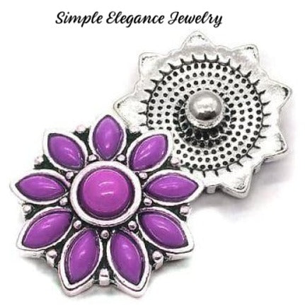 Rhinestone Flower Snap Charm 20mm (Assorted Colors) - Purple - Snap Jewelry