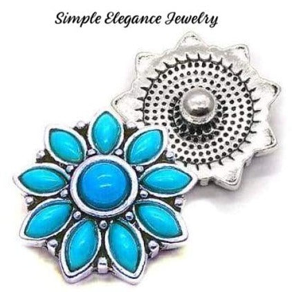 Rhinestone Flower Snap Charm 20mm (Assorted Colors) - Turquoise - Snap Jewelry