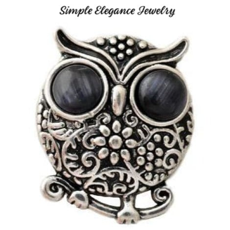 Rhinestone Metal Owl Snap 20mm for Snap Charm Jewelry - Black - Snap Jewelry