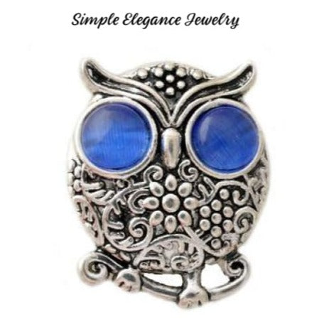 Rhinestone Metal Owl Snap 20mm for Snap Charm Jewelry - Blue - Snap Jewelry