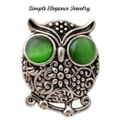 Rhinestone Metal Owl Snap 20mm for Snap Charm Jewelry - Green - Snap Jewelry